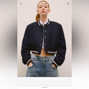Zara cropped bomber jacket varsity navy